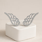 925 Sterling Silver Rhodium Plated CZ Angel Wing Ear Cuffs