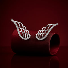 925 Sterling Silver Rhodium Plated CZ Angel Wing Ear Cuffs