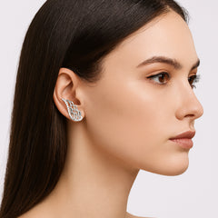 925 Sterling Silver Rhodium Plated CZ Angel Wing Ear Cuffs