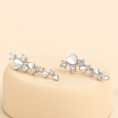 925 Sterling Silver Rhodium Plated CZ Heart Ear Cuffs for Women
