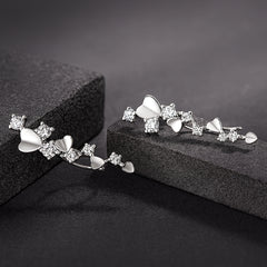 925 Sterling Silver Rhodium Plated CZ Heart Ear Cuffs for Women