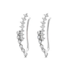 925 Sterling Silver Rhodium Plated CZ and Pearl Ear Cuffs for Women