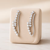 925 Sterling Silver Rhodium Plated CZ and Pearl Ear Cuffs for Women