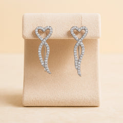 925 Sterling Silver Rhodium Plated CZ Heart Design Ear Cuffs