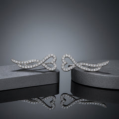 925 Sterling Silver Rhodium Plated CZ Heart Design Ear Cuffs