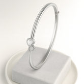 925 Sterling Silver Rhodium Plated Heart Bangle Bracelet for Women