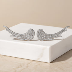 925 Sterling Silver Rhodium Plated CZ Wing Ear Cuffs for Women