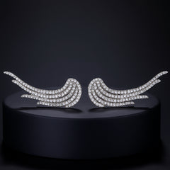 925 Sterling Silver Rhodium Plated CZ Wing Ear Cuffs for Women