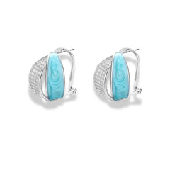 925 Sterling Silver Turquoise Earrings | Rhodium Plated Hoop Earrings with Cubic Zirconia