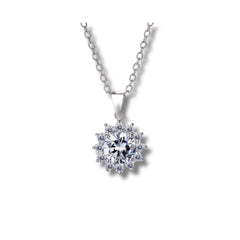 925 Sterling Silver Round Halo Pendant Necklace | Rhodium Plated with Cubic Zirconia Stones