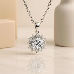 925 Sterling Silver Round Halo Pendant Necklace | Rhodium Plated with Cubic Zirconia Stones