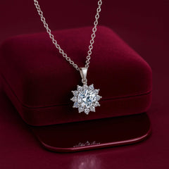 925 Sterling Silver Round Halo Pendant Necklace | Rhodium Plated with Cubic Zirconia Stones