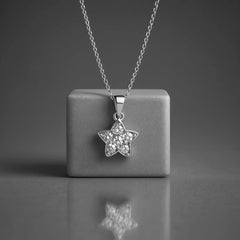 925 Sterling Silver Star Pendant Necklace | Rhodium Plated with Cubic Zirconia Stones