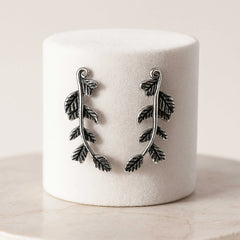 925 Sterling Silver Rhodium Plated Vine Leaf Ear Cuffs – Nature-Inspired Climber Earrings