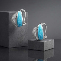 925 Sterling Silver Turquoise Earrings | Rhodium Plated Hoop Earrings with Cubic Zirconia