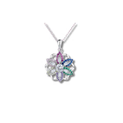 925 Sterling Silver Multicolor Flower Pendant Necklace | Rhodium Plated with Cubic Zirconia Stones