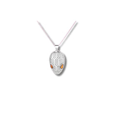 925 Sterling Silver Snake Head Pendant Necklace | Rhodium Plated with Cubic Zirconia & Orange Eye Detail