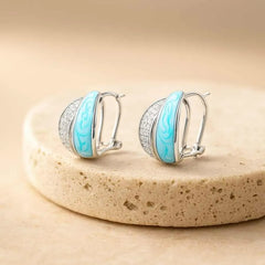925 Sterling Silver Turquoise Earrings | Rhodium Plated Hoop Earrings with Cubic Zirconia