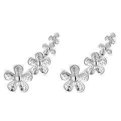 925 Sterling Silver Rhodium Plated Daisy Flower Ear Cuffs for Women