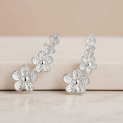 925 Sterling Silver Rhodium Plated Daisy Flower Ear Cuffs for Women