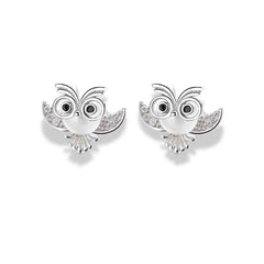 925 Sterling Silver Owl Stud Earrings | Rhodium Plated with Cubic Zirconia Accents for Women & Girls