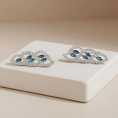 925 Sterling Silver Rhodium Plated Blue CZ Leaf Ear Cuffs for Women