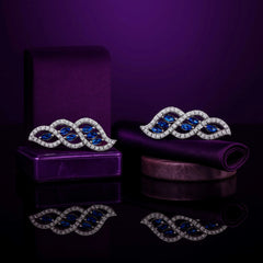 925 Sterling Silver Rhodium Plated Blue CZ Leaf Ear Cuffs for Women