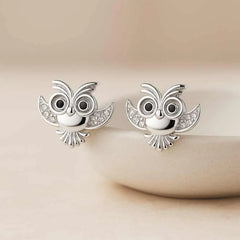 925 Sterling Silver Owl Stud Earrings | Rhodium Plated with Cubic Zirconia Accents for Women & Girls