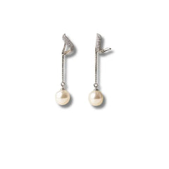 925 Sterling Silver Pearl Drop Earrings | Rhodium Plated with Cubic Zirconia Accents for Women