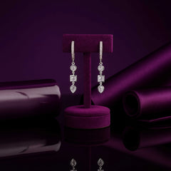 Sterling Silver Geometric Drop Earrings with Cubic Zirconia Accents