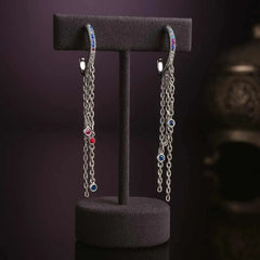 925 Sterling Silver Chain Drop Earrings | Rhodium Plated with Cubic Zirconia Multicolor Stones for Women