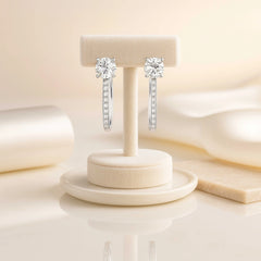 Sterling Silver Hoop Earrings with Solitaire Round Cut Crystal