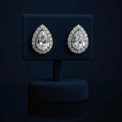 925 Sterling Silver Teardrop Stud Earrings | Rhodium Plated with Cubic Zirconia Halo for Women