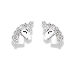 925 Sterling Silver Unicorn Earrings with Cubic Zirconia | Rhodium Plated Fantasy Studs