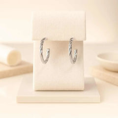 925 Sterling Silver Twisted Hoop Earrings | Rhodium Plated Textured Small Hoops