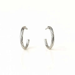 925 Sterling Silver Twisted Hoop Earrings | Rhodium Plated Textured Small Hoops