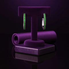 Sterling Silver Hoop Earrings with Green Gemstones