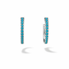 Sterling Silver Hoop Earrings with Turquoise Blue Gemstones