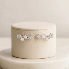 925 Sterling Silver Rhodium Plated Star Ear Cuffs with Cubic Zirconia – Celestial Climber Earrings