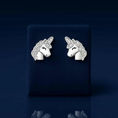 925 Sterling Silver Unicorn Earrings with Cubic Zirconia | Rhodium Plated Fantasy Studs