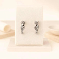 925 Sterling Silver Twisted Hoop Earrings | Rhodium Plated with Cubic Zirconia Accents