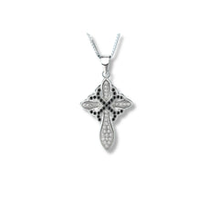 925 Sterling Silver Cross Pendant Necklace | Rhodium Plated with Black & White Cubic Zirconia