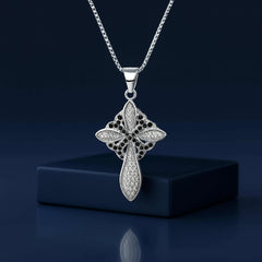 925 Sterling Silver Cross Pendant Necklace | Rhodium Plated with Black & White Cubic Zirconia