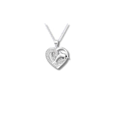 925 Sterling Silver Dolphin Heart Pendant Necklace | Rhodium Plated with Cubic Zirconia