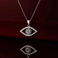 925 Sterling Silver Evil Eye Necklace | Rhodium Plated with Black & White Cubic Zirconia