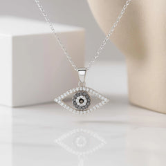 925 Sterling Silver Evil Eye Necklace | Rhodium Plated with Black & White Cubic Zirconia