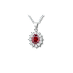 925 Sterling Silver Ruby Red Pendant Necklace | Rhodium Plated with Cubic Zirconia Halo