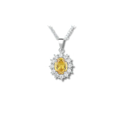 925 Sterling Silver Yellow Citrine Pendant Necklace | Rhodium Plated with Cubic Zirconia Halo