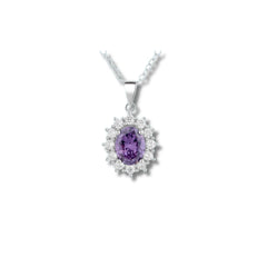 925 Sterling Silver Amethyst Pendant Necklace | Rhodium Plated with Cubic Zirconia Halo – February Birthstone Jewelry