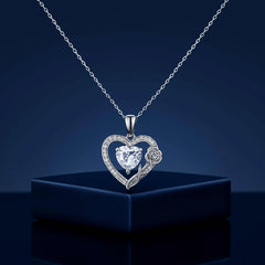 925 Sterling Silver Heart & Rose Pendant Necklace | Rhodium Plated with Cubic Zirconia – Romantic Gift Jewelry